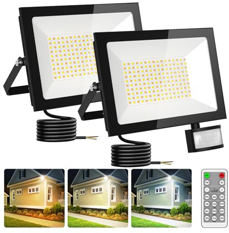Sararoom LED Strahler mit Bewegungsmelder Außen, 150W 15000LM Fluter Flutlicht Scheinwerfer - 2st 3000K/4500K/6500K Wandleuchte mit Fernbedienung,IP65 Außenstrahler für Garten Garage Hof Treppen Hotel