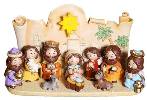 Penlimly Weihnachtskrippen Figuren Set, Krippenfiguren Set aus Kunstharz, Krippe Weihnachten Figuren, Traditionelle Krippen Tischkrippe, Religiöse Heilige Statue Tischdekoration Weihnachtsdekoration
