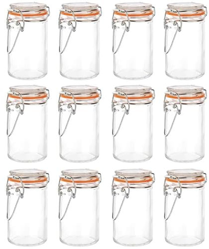 Glass Clip Top Storage Jars, 70ml, Set of 12, Airtight Seal for Herbs, Spices, Loose Tea, Coffee and Jams etc