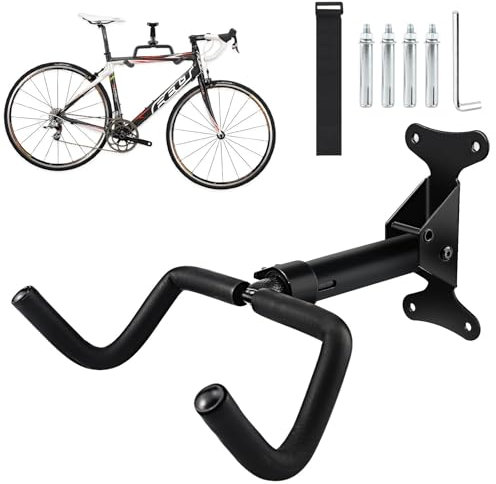 Supporto Bici da Muro Pieghevole - Supporto da parete per bicicletta - Angolo e Distanza dalla parete regolabili - Capacità di Carico 30kg - Ganci Bicicletta Muro Ideale per Garage e Casa