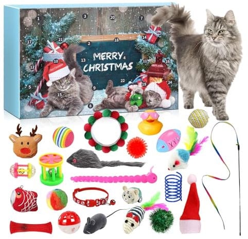 Katzen Adventskalender 2024, 24 Katzenspielzeuge Weihnachtskalender, Katzenspielzeug Weihnachts Adventskalender, Interaktives Kätzchenspielzeug Katzen Bälle Adventskalender für Katzen 2024 (1PC)