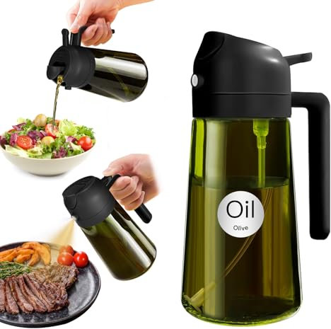YARRAMATE 470 ml pulvérisateur d'huile foncé anti-lumière de cuisson 2 en 1 flacon de qualité alimentaire Bouteille en verre vert de pour la cuisine (noir)
