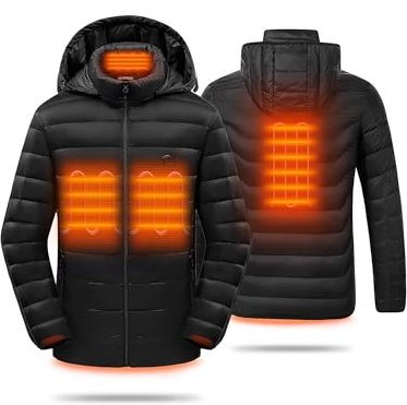 HEWINZE Beheizbare Jacke Herren mit kapuze,Warme Pufferjacke Damen mit akku 5V 10000mAh,Winterjacke für Outdoor Wandern Jagd Motorrad Camping
