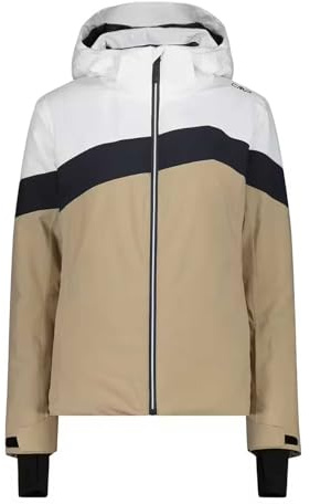 CMP Campagnolo Damen-Skijacke mit Kapuze, dreifarbig, Weiß, Schwarz und Beige (DE/NL/SE/PL, Numerisch, 36, braun/weiß/schwarz)