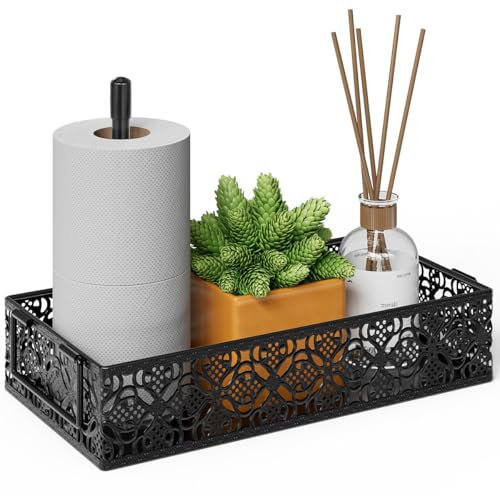 Toilet Tank Paper Storage Basket: Basket Decor Box with Magnetic Toilet Roll Holder for Bathroom Bedroom (Black)
