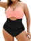 heekpek Maillot de Bain Grande Taille Femme 1 Pieces Push Up Rembourré Maillot de Bain Ventre Plat Femme Taille Haute Maillot Gainant Col en V Swimsuit, Rose et Noir, XL