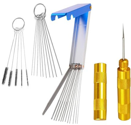 Laluky Vergaser-Reinigungsset, Düsen-Reinigungsnadeln Motorrad-Reinigungsset Demontage-Dekontamination für Motorräder ATV Schweißer Vergaser, 10 Reinigungsnadeln 5 Nylonbürsten 1 scharfer Dorn