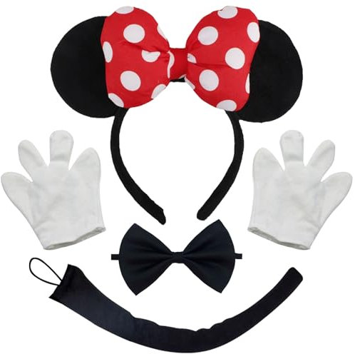 GWAWG 4PCS Mouse Costume for Women and Girls, Includes Mouse Ears Headbands, Tail, and Tie, Perfect Mouse Dress Up for Halloween, Birthday Parties, Role Play, and Costumes for Adults