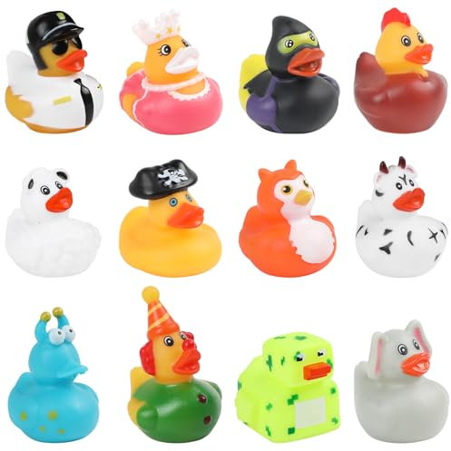 SULOLI 12pcs Caoutchouc Canard Mignon Petit Canard Etrange Flottant Jouet de Bain Jouet de Divertissement Aquatique pour Enfants