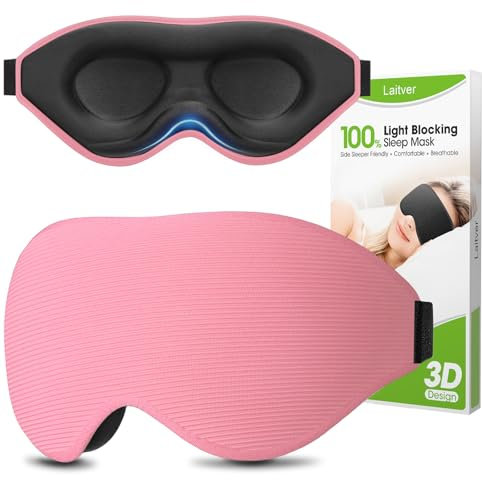Laitver Schlafmaske für Seitenschläfer, 2025 Aktualisiertes Design 3D Lichtblockierend Augenmaske Frauen & Herren, Bequem & Atmungsaktive Druckfrei Schlafbrille mit Verstellbar Gummiband, Pink