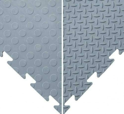 BiGDUG Garage Interlocking Vinyl Floor Tile Packs - 47 x 47cm - 1.2cm Thick - Non Slip Home Gym Workout Workshop Flooring - Durable Easy Lay (20 Grey Checker Tiles)…
