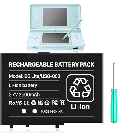 DSL NDSL Akku, USG-003 Batterie, 2500mAh 3.7V wiederaufladbare Li-Ion Ersatzbatterie, Kompatibel mit Nintendo DS Lite NDS Lite + Reparaturwerkzeug (Nicht für DSi, DSi XL und DSi LL)
