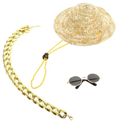 Toddmomy Chapeau De Paille pour Chien Lunettes De Soleil pour Collier De Chiot Accessoires De Costume pour Chien Chapeau pour Animal De Compagnie Lunettes De Soleil pour Animal De Compagnie