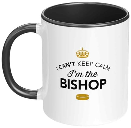 D Design Invent Print! I Can't Keep Calm I'm The Bishop Gift Coffee Mug, 11oz, White with Blue Handle, Wedding Gift Present & Keepsake (Bishop)