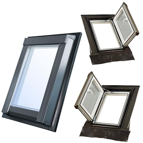 Set für SkyLight Kunststoff Dachausstiegsfenster Loft mit 2-fach Verglasung, energieeffizient, Drehfenster mit Eindeckrahmen, Wärmedämmung Ug 0,5–1,1 W/m²K, 55 x 98 cm RECHTS für Dachbodenausbau