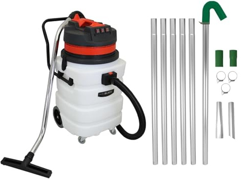 Aspirador Húmedo y Seco 90L + Kit Postes para limpieza de Canalones 1,2-7,2m | Motor 3000W | Función húmedo/seco | Boquillas intercambiables | Cable 6,5m | Fácil maniobra y ruedas