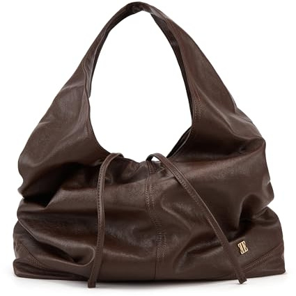 ELLE Hobo Umhängetasche aus veganem Leder für Damen, große Geldbörse mit Kordelzug und Innentaschen, Braun