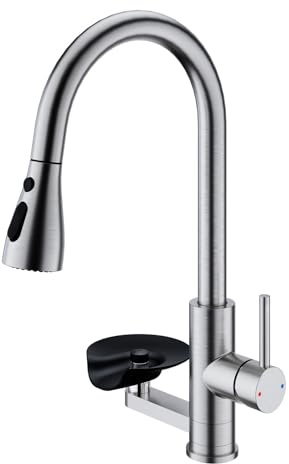 SWHC Robinet Cuisine avec Rince Verre, 4 Modes Mitigeur Evier Cuisine avec Douchette Extensible, Robinetterie de Cuisine Rotatif à 360° Acier Inoxydable, Chaud et Froid Réglables