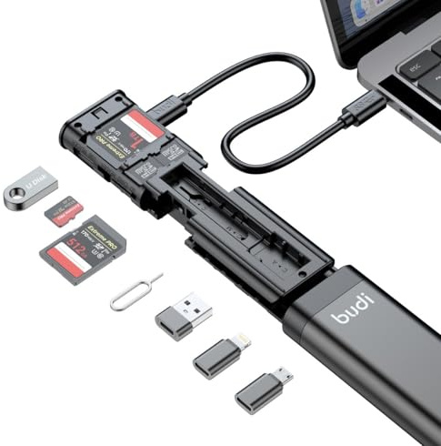 BUDI 9-in-1 USB 3.0 Card Reader Cable, High Speed 5Gbps Data Transfer, Multi-Function SD/TF Card Adapter with OTG Support for iPhone, Android, Computer