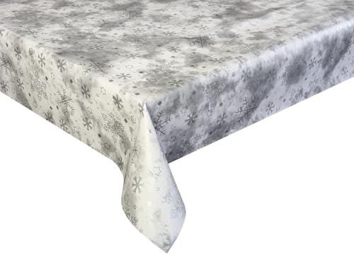 Wachstücher Tischdecke Wachstuch Gartentischdecke wasserdichte Abwaschbar Weihnachten Silber Schnee 160x140 cm