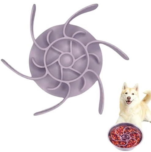 Slow Feeder Insert for Dog Bowls - Adjustable Silicone Mat with 36 Suction Cups, Cuttable to Fit & Prevent Bloat/Choking, for Fast Eaters, Fits Most Bowls (Purple)