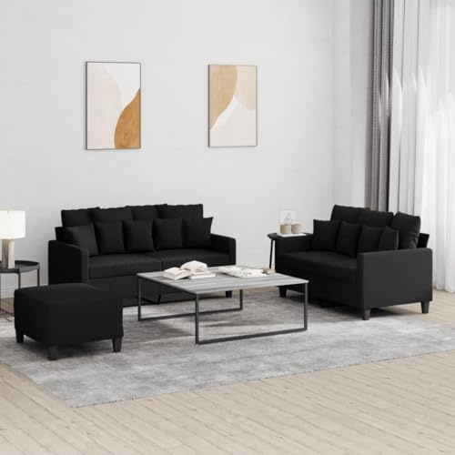 Frdhee Ecke Sofa Couchgarnitur Eckcouch,3 TLG. Sofagarnitur mit Kissen Schwarz Stoff,Geeignet Für Wohnzimmer,Büro,Zimmer,Lounge,Schlafzimmer,Schnell Zu Montieren