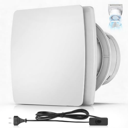 Badlüfter 100mm mit 3M Kabel & Rückstauklappe Bade Abluftventilator 95 m³/h | Überhitzungsschutz Doppelkugellager Wand Ventilator Lüfter zum WC Küche, Bad Lüfter f. Fenster Decken, ≤34db 12W, Weiß