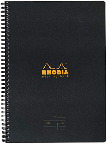 RHODIA 193419C - Spiral Notebook (Full Bound) Meeting Book Black - A5+ - Pre-Printed Date/Notes/Action - 160 Detachable Pages - White Clairefontaine Paper 90 g/m - Classic