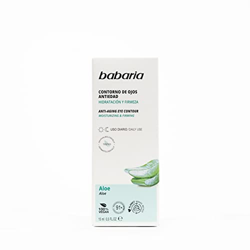 Babaria - Contorno de Ojos Antiarrugas Efecto Alisante con Aloe Vera y 91% Ingredientes de Origen Natural, Hidrata y Reafirma la Piel, Vegano - 15 ml