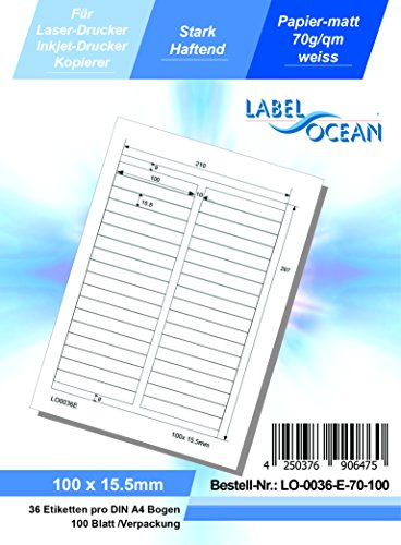 LabelOcean LO-0036-E-70-100 Universal Etiketten, 100 Blatt 70g/qm, Hochwertiges Papier
