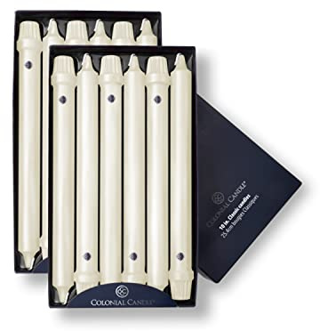Colonial Candle Unscented Taper Candle, Classic Collection, Ivory, 10 In, Pack of 12 - Up to 8 Hours Burn