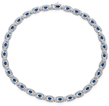 Bling Jewelry Art Deco Vintage Stil Blau Aaa Cz Cubic Zirconia Simuliert Sapphire Anweisung Halskette Für Frauen Für Abschlussball Versilbert
