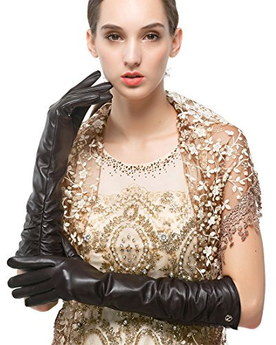 Nappaglo Damen Winter Lange Leder Handschuhe aus echtem Nappaleder Touchscreen Party Fausthandschuhe (M (Umfang der Handfläche:17.8-19.0cm), Dunkelbraun(Touchscreen))