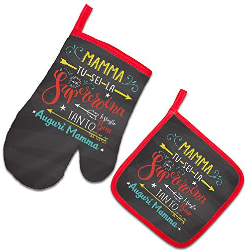 Babloo Set da Cucina Guanto da Forno e Presina Festa della Mamma Supereroina Guanto + PRESINA