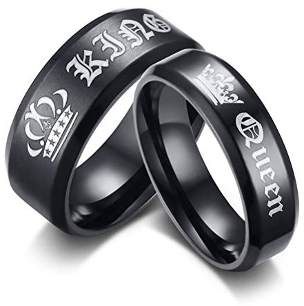 OIDEA Herren Schwarz Ring mit Krone: Her King Gravur Herrenring Edelstahl als Partnerringe Eheringe Versprechen Ring Geschenk für Männer Freund Verlibte Größe 63 (20.1)
