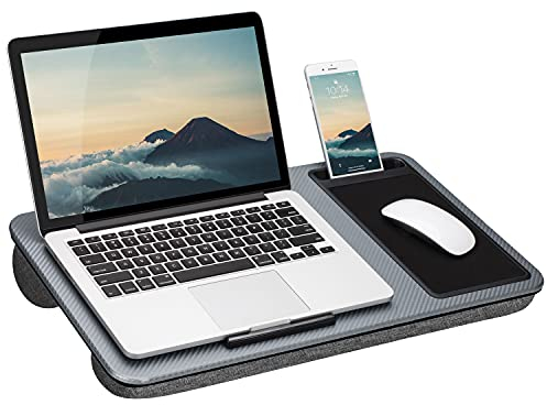 LAPGEAR Home Office Lap Desk with Device Ledge, Mouse Pad, and Phone Holder - Silver Carbon - Fits up to 15.6 Inch Laptops - Style No. 91585