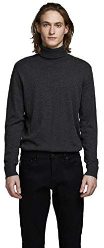 JACK & JONES Herren Dünner Rollkragen Strickpullover | Klassischer Rundhals Sweater | Langarm Basic JJEEMIL, Farben:Dunkelgrau, Größe Pullover:XXL