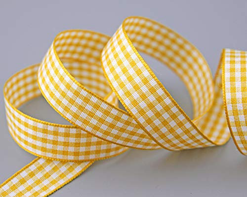 finemark 3 m x 15 mm Dekoband KARO Klassik GELB Schleifenband kariert Geschenkband ohne Draht zum dekorieren nähen