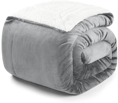 Blumtal Premium Sherpa Kuscheldecke flauschig - Wohndecke Kuscheldecke 130x150 cm - Oeko-TEX zertifizierte Fleecedecke 130x150 cm - Wohn- & Kuscheldecke - Wohndecke 130x150 - Flauschige Decke in Grau