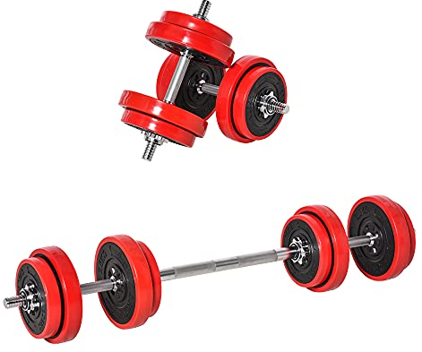 HOMCOM 20KGS 2-In-1 Dumbbell & Barbell Adjustable Set Strength Muscle Exercise Fitness Plate Bar Clamp Rod Home Gym Sports Area