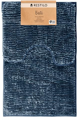 RESTILO Badematte Toilettenmatte Set 50x80 40x50 cm Badteppiche Badvorleger rutschfest Bati Dunkelblau