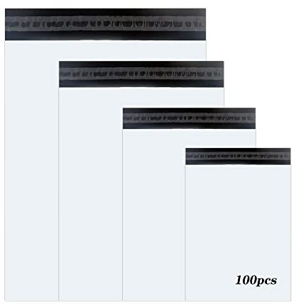 Rshuhx Versandtaschen Kleine Versandtüten aus Plastik Neues Material Wasserdicht Versandbeutel Warensendung Blickdicht und Selbstklebend Weiße 100Stück (4 Verschiedene Größen je 25 Stück)