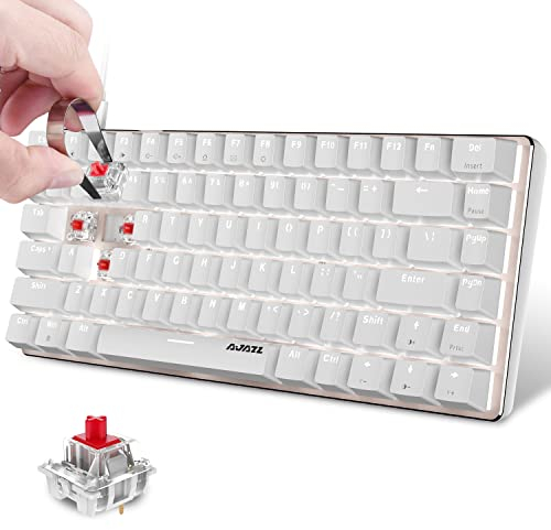 Hotswapple Gaming-Tastatur, 80% Mechanische Rote Schalter Keyboard mit weiße LED-Hintergrundbeleuchtung, ABS-Tastenkappe, USB-Typ-C Verkabelt, 82 Tasten Anti-Ghosting, für PC, Laptop, Mac-Weiß