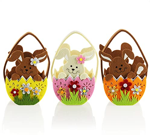 com-four® 3x Niedliche Filztaschen - Filzkorb in Osterhasen-Form zum Befüllen und Verschenken (3 Körbe - Häschen im Ei)