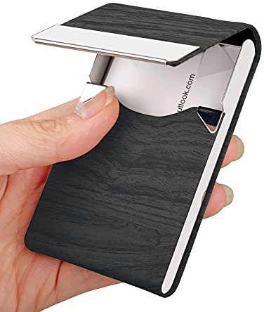 JuneLsy Custodia porta biglietti da visita – Custodia professionale in pelle PU per biglietti da visita in metallo porta biglietti da visita tasca porta biglietti da visita per uomini e donne con