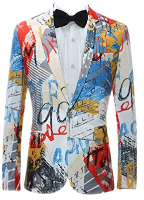 Generic Bedruckte Slim Fit Anzugjacke für Herren Klassischer Lässigerr EIN Knopf Stage Performance Blazer Luxus Abschlussball Smoking Party Kostüm (Mehrfarbig,L)