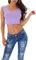 Jela London Damen Bustier Crop Top bauchfrei Feinripp Stretch, Flieder
