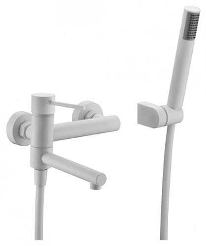 IMEX - Grifo de pared monomando de bañera/ducha - Griferia de baño con caño de bañera y mango de ducha - grifo para tina Serie MILOS STICK BDYS045-4BL Blanco Mate