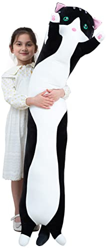 Stofftiere Katzen Kissen Lange Kätzchen Süße Plüschtier Katze Kuscheltier Kawaii Plüsch Sofakissen Geschenke für Freunde Kinder (Black, 70cm/27.55inch)