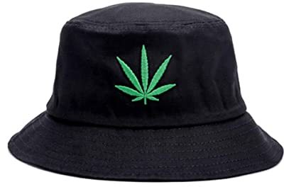 Weed-Bucket-Hat Cap Marihuana Weed Leaf Cannabis Fisherman's Hat - Foldable Snapback Men Women, Schwarz , Einheitsgröße